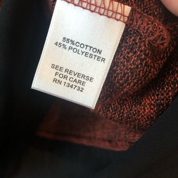 Allie & Rob Sz L Rust Red Black Sheer Hem Relaxed Fit Casual Long-Sleeve Top - Picture 8 of 9